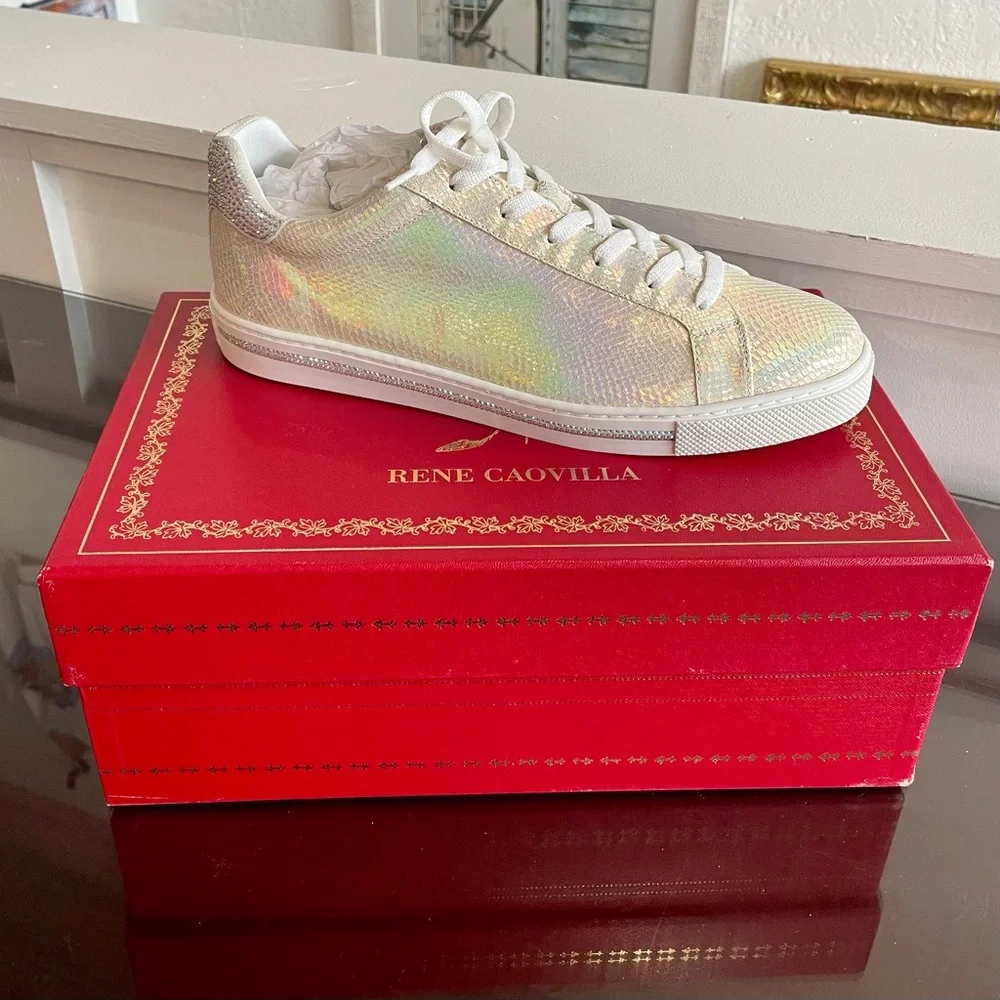 Rene Caovilla Xtra Jeweled Sneaker Croc with Iridescent Peal | Size 9/40 - Picture 1 of 5